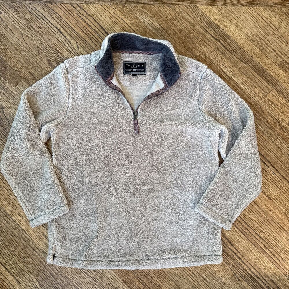 Men’s True Grit Sherpa Fleece Pullover Sweater Brown Quarter Zip Medium
